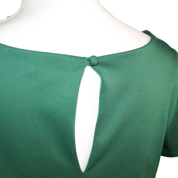 Bisou Bisou Women’s Medium Green Satin Look Flare Bottom Short Sleeve Blouse - Picture 4 of 7